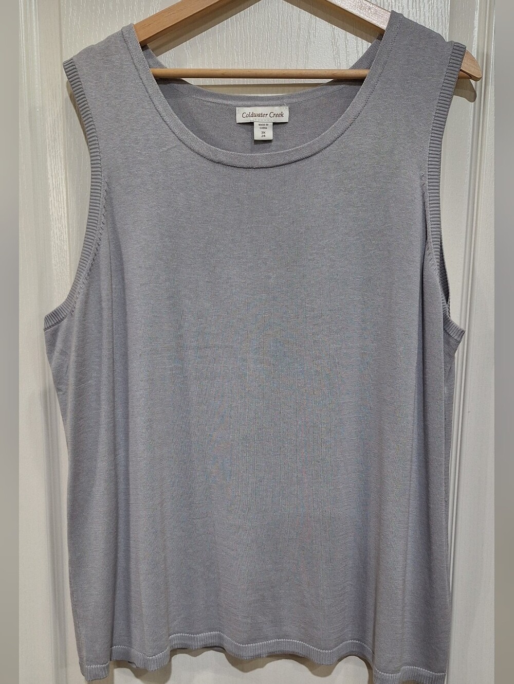 Coldwater Creek Gray Silk Blend Knit Top Plus Size 3X Scoop Neck Sleeveless Soft